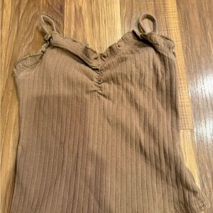 SHEIN Brown Ribbed Tie Front Camisole